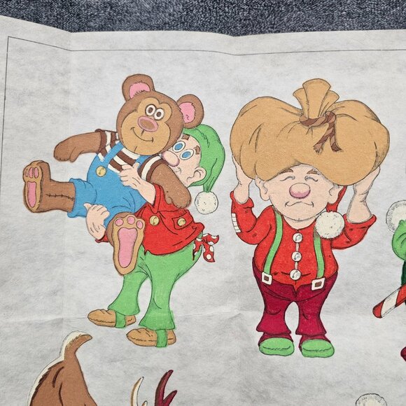 Vintage Santa's Elves Cut out Painted Fabric 16x20 made & Printed USA Christmas - Picture 5 of 10